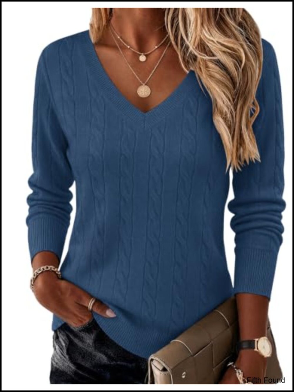 Cable Knit V Neck Long Sleeve Pullover Sweater Women's Lightweight Fall Top